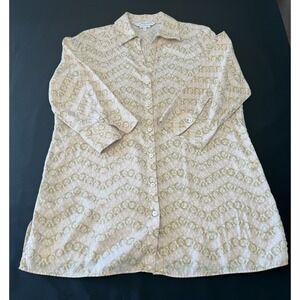 Classic Preppy Old Money Pink Beige Chain-link Tunic 100% Cotton Shirt Size 12